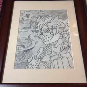 Dynamic Anime Sketch in Elegant Brown Frame